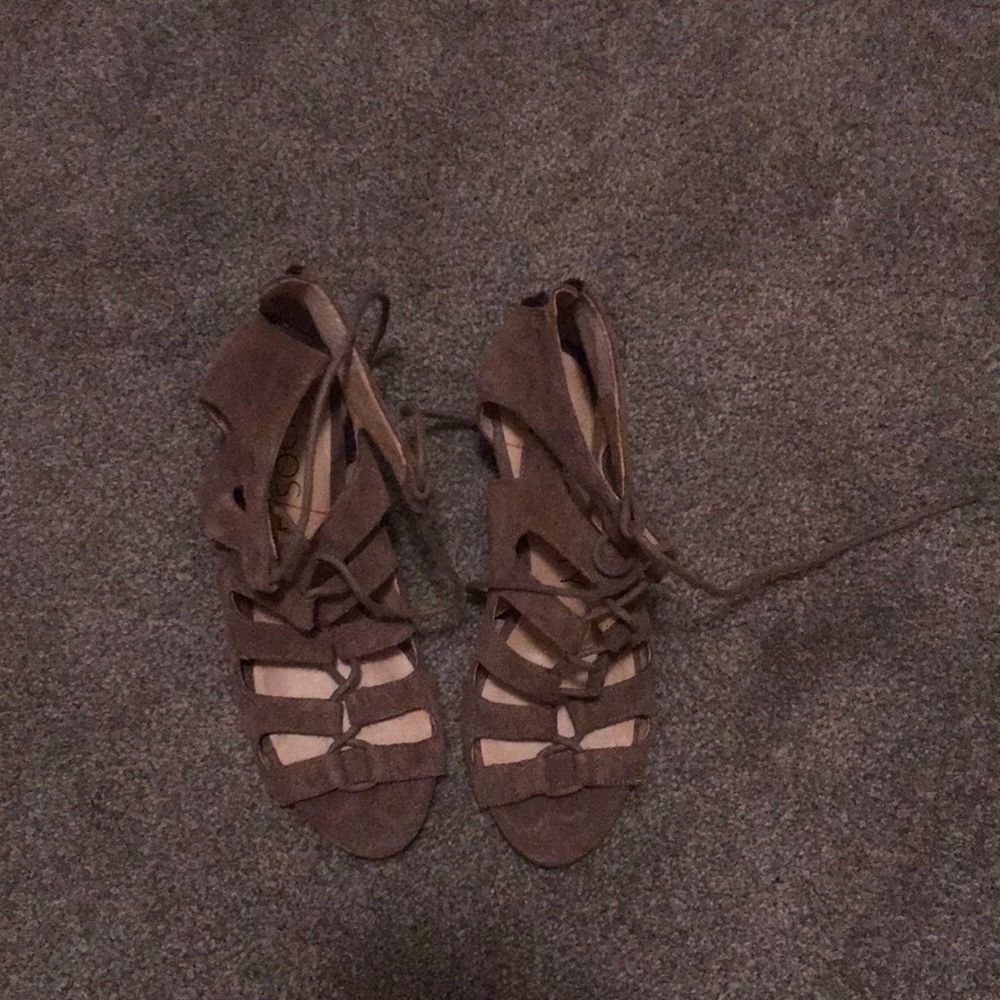 Nude suede lace up sandals